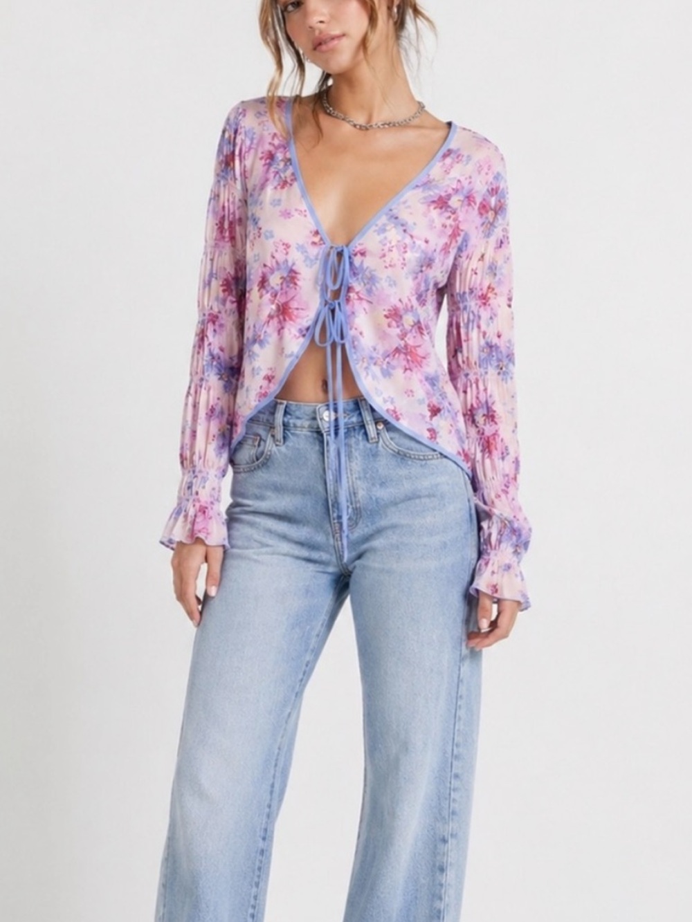 Free People Venice Printed Boho Tie Front Top in Rose Combo Pink Size XS